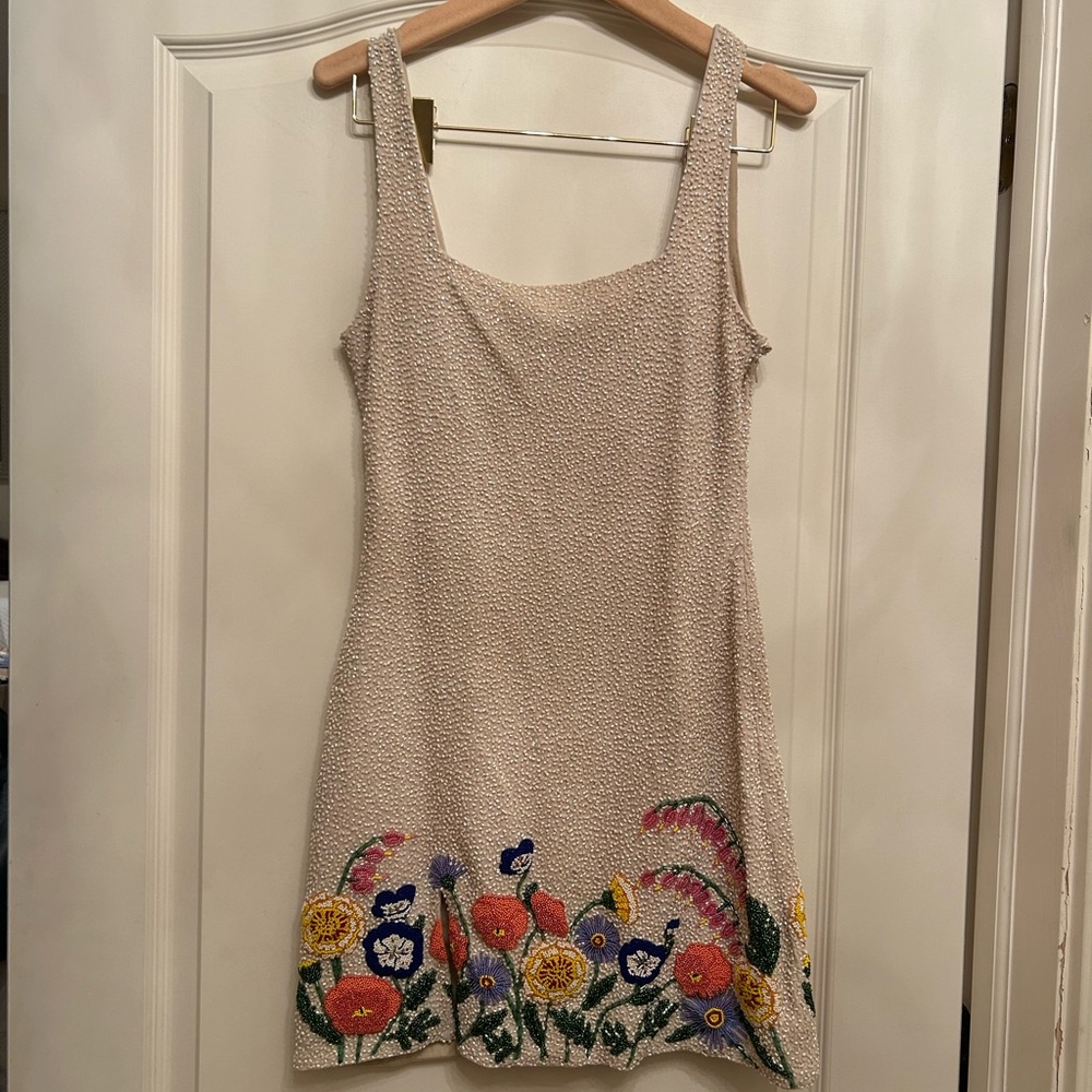STAUD Le Sable Seed Beaded Mini Dress